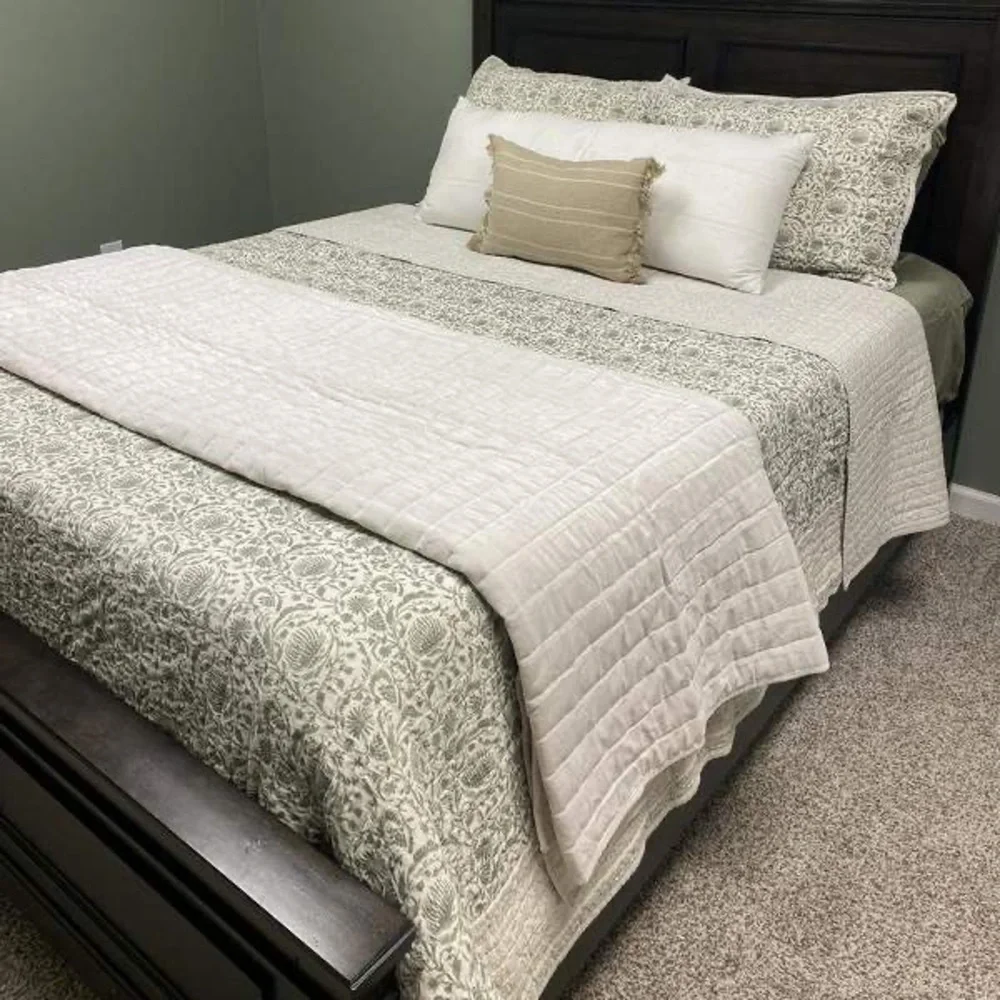 Full/Queen Decorative Border Cotton Slub Quilt Light Teal Green Studio McGee